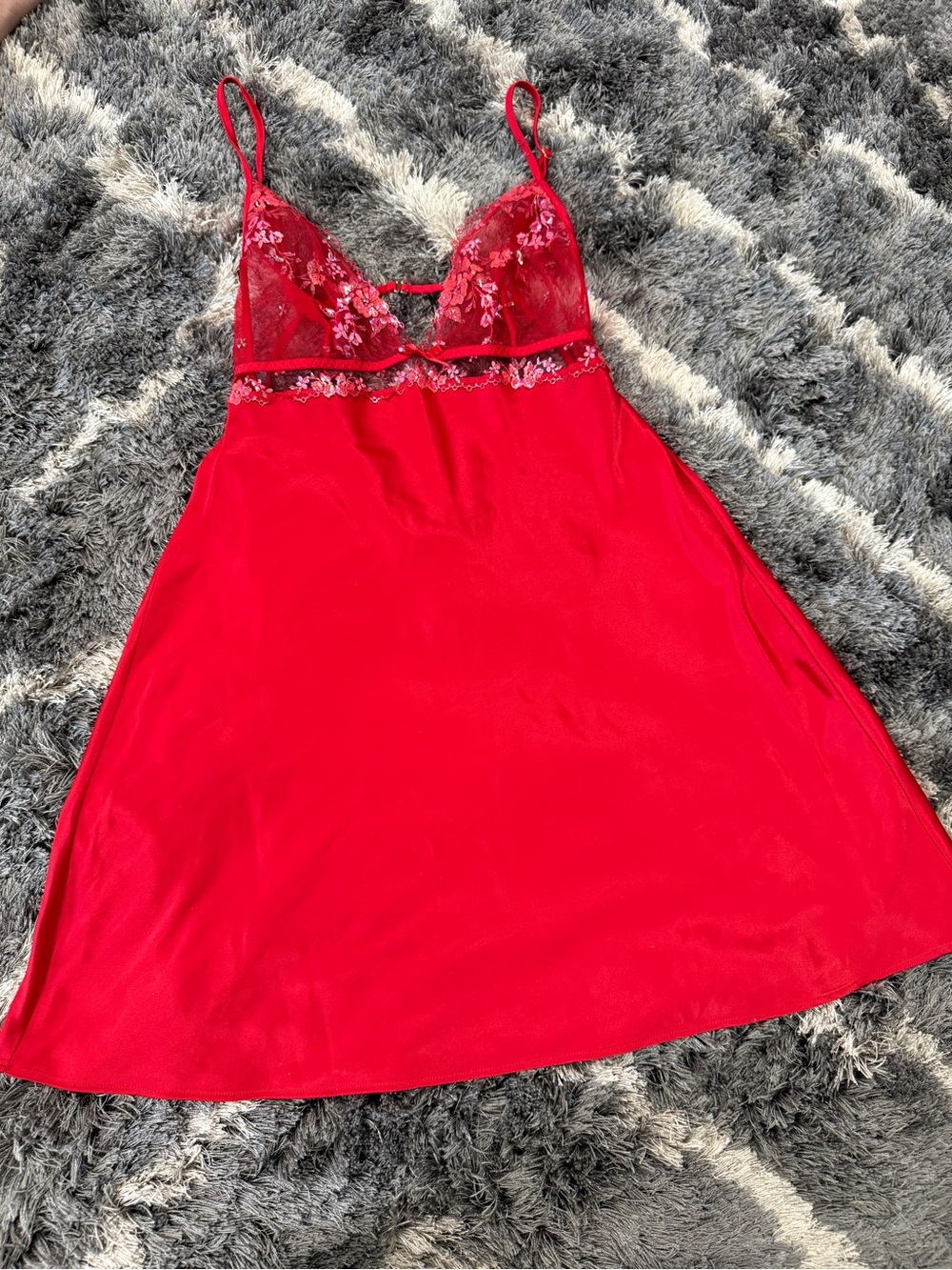 Victoria's Secret Red Lace-Trim Chemise Nightgown